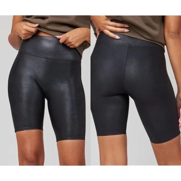 SPANX Faux Leather Bike Shorts Black High Rise Compression Size Small - Picture 4 of 6
